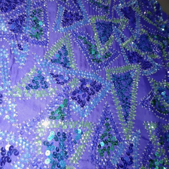 Vintage Styleworks Sequined Silk & Polyester Top Short Sleeve Blue & Green Women - Picture 6 of 10